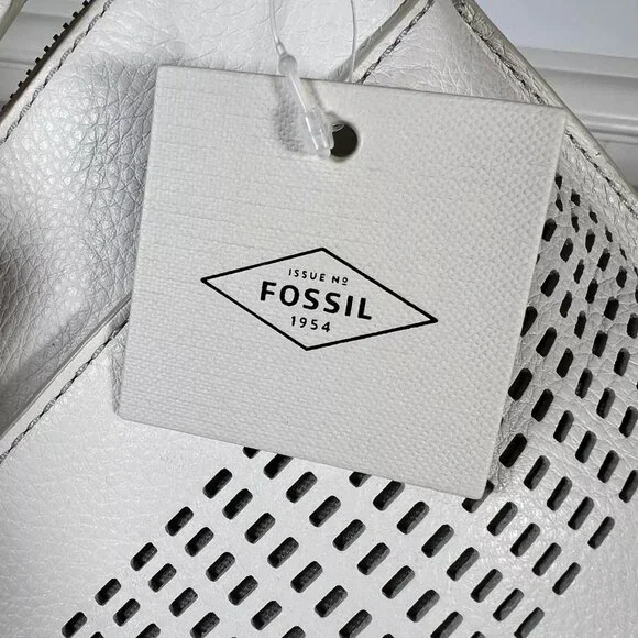 Fossil Womens Coconut White Cow Hide Leather Rectangle Julia Crossbody Handbag - Picture 10 of 16